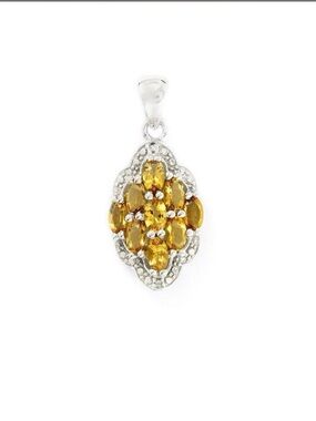 Authentic Sterling Silver Marialite Gemstone Cluster Pendant in Warm Yellow